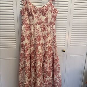 Francesca's Collections Pink and Cream Floral Maxi Dress
